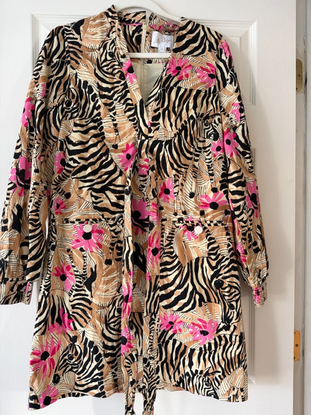 Lilly Pulitzer Pink, Black & Tan Zebra Floral Long Sleeve Dress